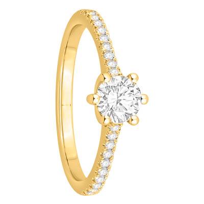 Solitaire Accompagné Diamants 0,63 ct en Or Jaune 750, Largeur 1,50 mm - Alliantine