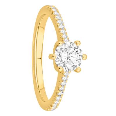 Solitaire Accompagné Diamants 0,83 ct en Or Jaune 750, Largeur 1,50 mm - Alliantine