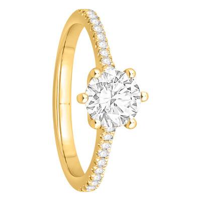 Solitaire Accompagné Diamants 1,13 ct & Or Jaune 750, Largeur 1,50 mm - Alliantine