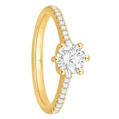 Solitaire Accompagné Diamants 0,73 ct, Or Jaune 750, Largeur 1,50 mm - Alliantine