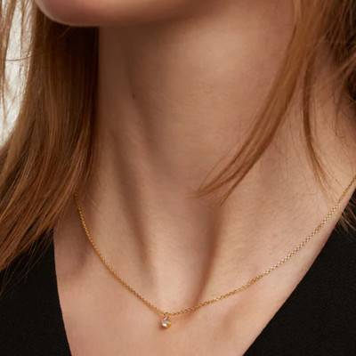 Collier Essentials White Solitary Argent Doré & Zircons, Longueur de 40 cm à 50 cm - CO01-060-U - Pdpaola
