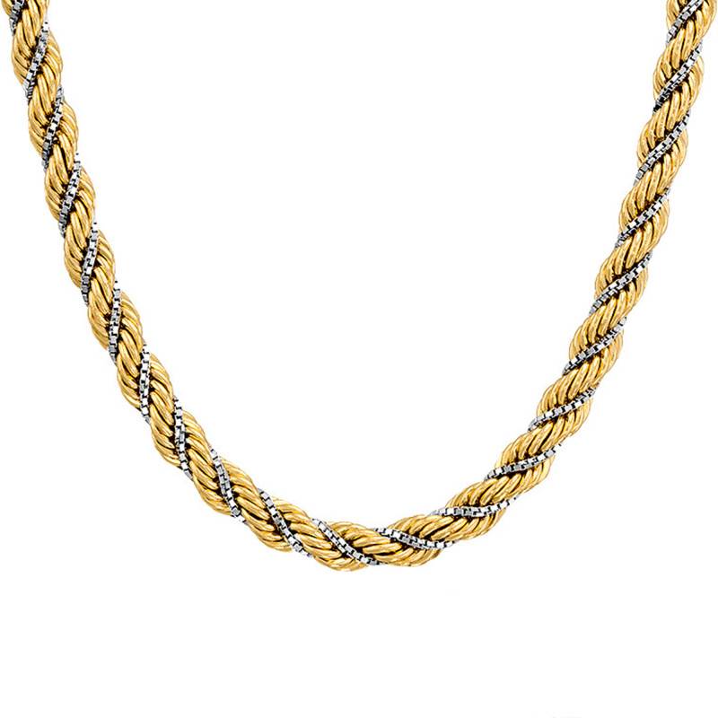 Two-Tone 750/1000 Gold Rope Chain, 45 cm Length, 3 mm to 5 mm Width - Manillon