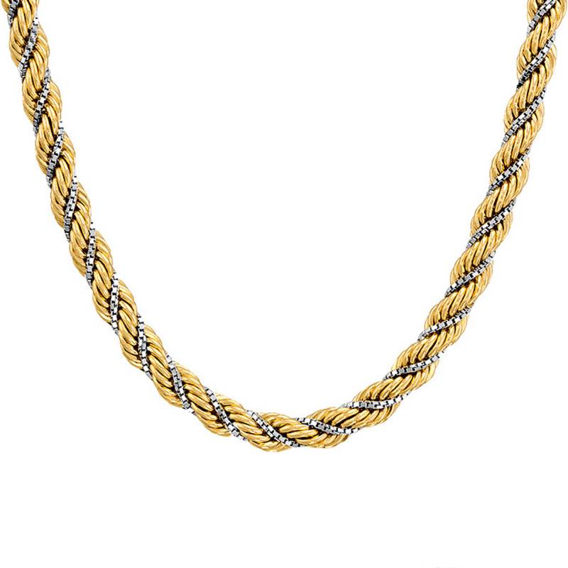 Two-Tone 750/1000 Gold Rope Chain, 50 cm Length, 3 mm to 5 mm Width - Manillon