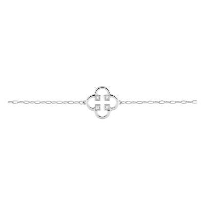 375/1000 White Gold & 0.01 ct Diamond Open Clover Bracelet, Length 16.5 cm to 18 cm, Width 1.20 mm - Emanessence