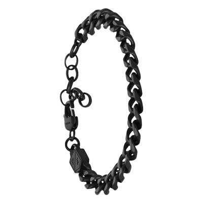 Bold Black Stainless Steel Curb Chain Bracelet, 16.50 cm to 21.50 cm Length, 8.70 mm Width - Fossil