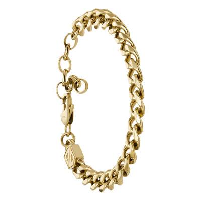 Gold-Plated Steel Bold Curb Chain Bracelet, Length 16.50 cm to 21.50 cm, Width 8.70 mm - Fossil