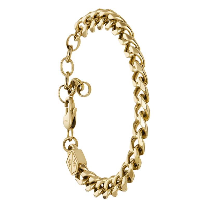 Gold-Plated Steel Bold Curb Chain Bracelet, Length 16.50 cm to 21.50 cm, Width 8.70 mm - Fossil