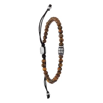 Stainless Steel & Tiger's Eye Bead Bracelet, 25 cm - Fossil