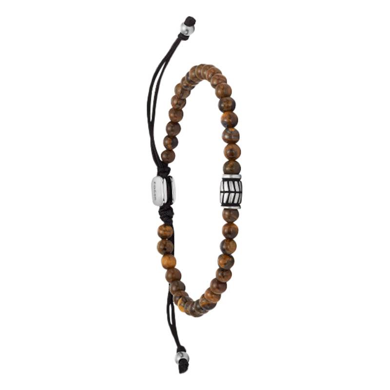 Stainless Steel & Tiger's Eye Bead Bracelet, 25 cm - Fossil