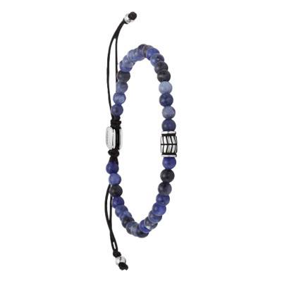 Steel & Blue Sodalite Bead Bracelet, Length 25 cm - Fossil