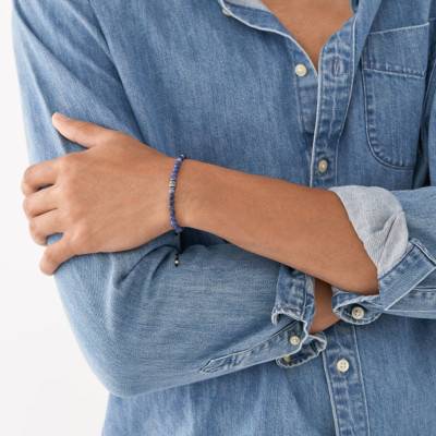 Steel & Blue Sodalite Bead Bracelet, Length 25 cm - Fossil