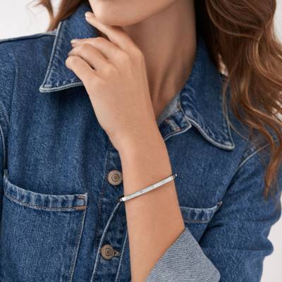 Sadie Silver Stainless Steel & Crystal Bracelet, Length 17.50 cm, Width 4 mm - Fossil