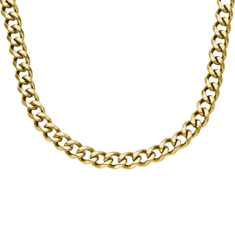 Gold-Plated Steel Bold Chains Curb Chain, Length 48 cm to 56 cm, Width 1.65 mm - Fossil