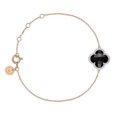 Bracelet Victoria Diamants, Onyx Noir & Or Rose 750, Longueur Ajustable 17 cm - Morganne Bello