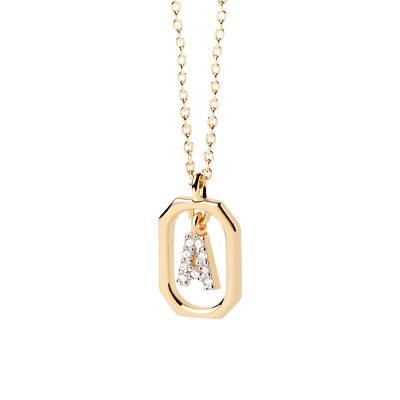 925 Silver 750 Yellow Gold-Plated A-to-Z Letter Necklace with White Zirconia, Length 40 cm to 50 cm - CO01-512-U - Pdpaola