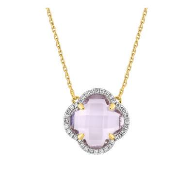 Victoria 750 Yellow Gold, Diamond & Pink Amethyst Necklace, Adjustable Length 42 cm - Morganne Bello