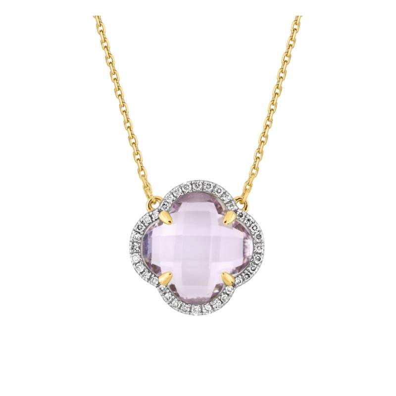 Victoria 750 Yellow Gold, Diamond & Pink Amethyst Necklace, Adjustable Length 42 cm - Morganne Bello
