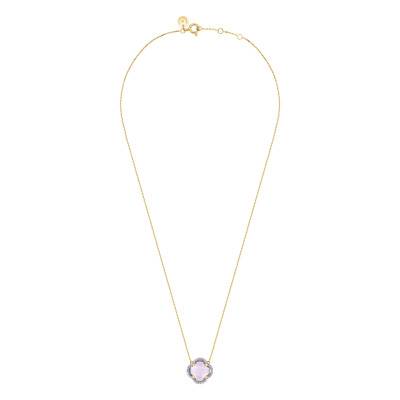 Victoria 750 Yellow Gold, Diamond & Pink Amethyst Necklace, Adjustable Length 42 cm - Morganne Bello