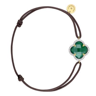 750/1000 Yellow Gold, Diamond & Green Agate Victoria Chocolate Cord Bracelet, Adjustable Length - Morganne Bello