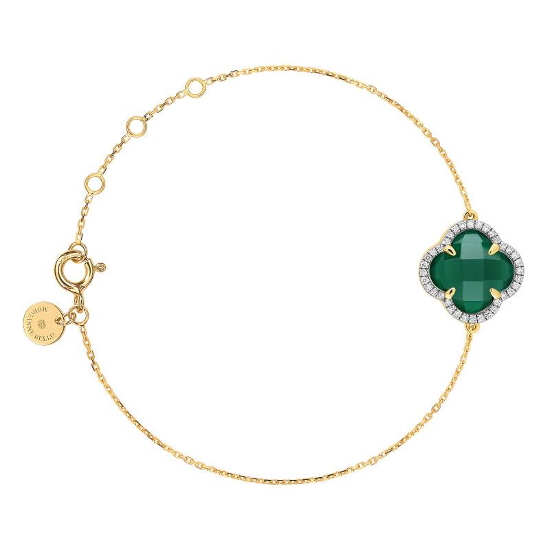 Victoria 750 Yellow Gold & Diamond and Green Agate Bracelet, Adjustable Length 17 cm - Morganne Bello