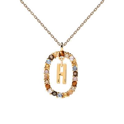 Gold Multicolor Stone Letter Necklace, Length 40 cm to 50 cm - CO01-260-U - Pdpaola