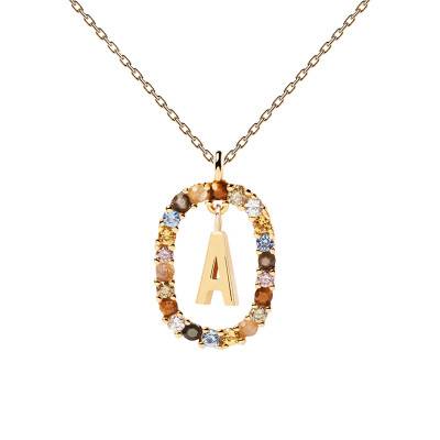 Collier Lettre Doré, Pierres Multicolores, Longueur 40 cm à 50 cm- CO01-260-U - Pdpaola