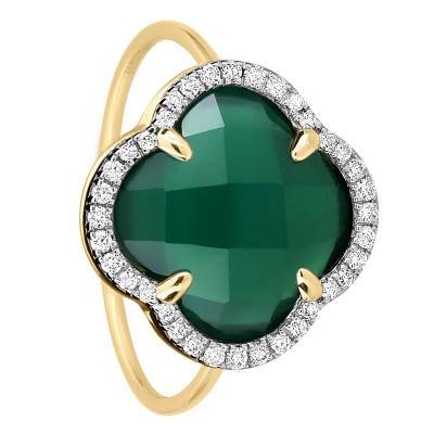 Bague Victoria Diamants, Agate Verte & Or Jaune 750 - Morganne Bello