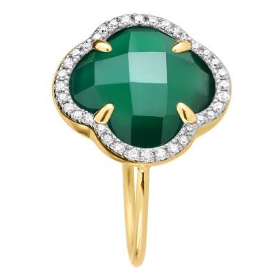 Bague Victoria Diamants, Agate Verte & Or Jaune 750 - Morganne Bello