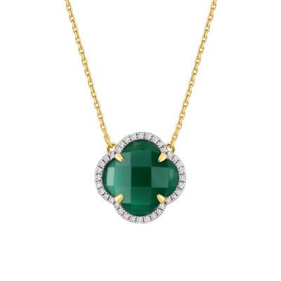 Victoria 750 Yellow Gold, Diamond & Green Agate Necklace, Adjustable Length 42 cm - Morganne Bello