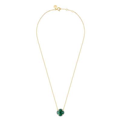 Victoria 750 Yellow Gold, Diamond & Green Agate Necklace, Adjustable Length 42 cm - Morganne Bello