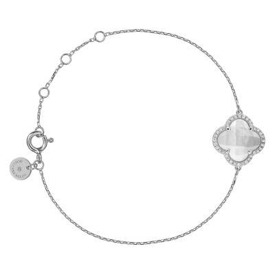 Bracelet Victoria Diamants, Nacre Blanche & Or Blanc 750, 17 cm Ajustable - Morganne Bello