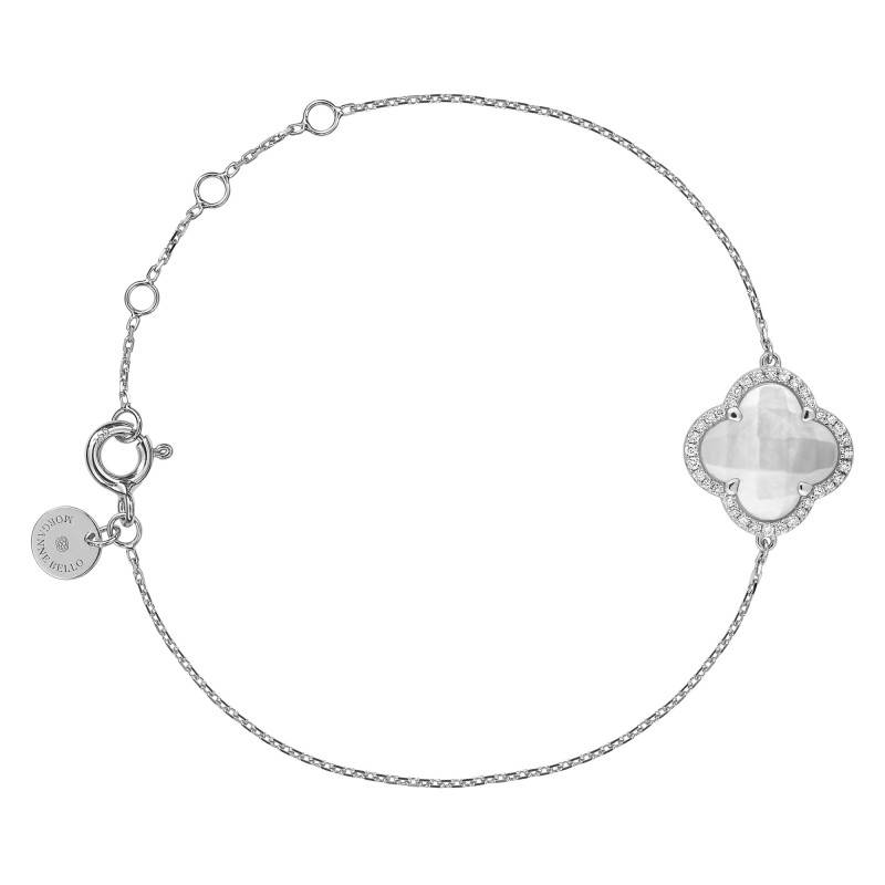 750 White Gold Victoria Bracelet with Diamonds & White Mother-of-Pearl, Adjustable Length 17 cm - Morganne Bello