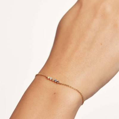 Bracelet Five Sage Doré Zircons et Corindons, Longueur de 15 à 18 cm - PU01-110-U - Pdpaola