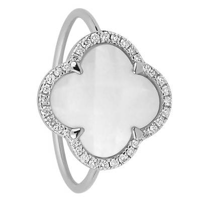Bague Victoria Diamants, Nacre Blanche & Or Blanc 750 - Morganne Bello