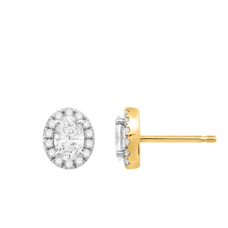 Boucles D'oreilles Homme En Or Jaune 10 Carats Avec Diamants - Baguette Et Grappe Ronde - Fermoir Vis