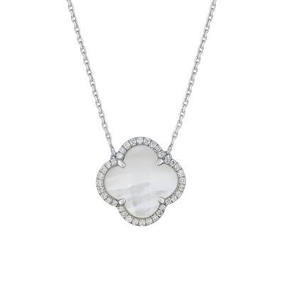 Collier Victoria Diamants, Nacre Blanche & Or Blanc 750, 42 cm Ajustable - Morganne Bello