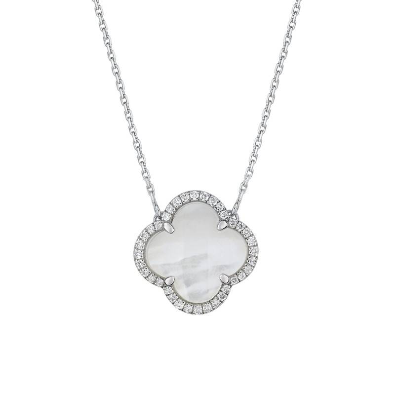 Victoria 750 White Gold, Diamond & White Mother-of-Pearl Necklace, Adjustable Length 42 cm - Morganne Bello