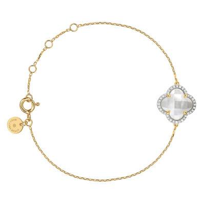 Bracelet Victoria Diamants, Nacre Blanche & Or Jaune 750, 17 cm Ajustable - Morganne Bello