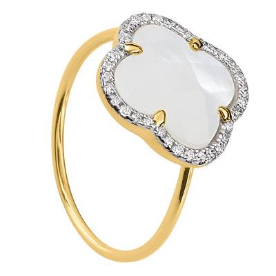 Bague Victoria Diamants, Nacre Blanche & Or Jaune 750 - Morganne Bello