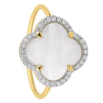 Bague Victoria Diamants, Nacre Blanche & Or Jaune 750 - Morganne Bello