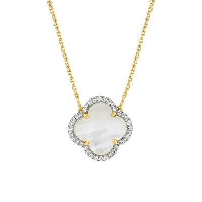 Victoria 750 Yellow Gold, Diamond & White Mother-of-Pearl Necklace, Adjustable Length 42 cm - Morganne Bello