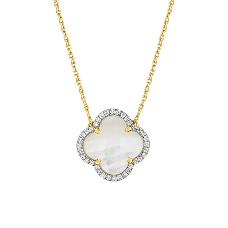 Victoria 750 Yellow Gold, Diamond & White Mother-of-Pearl Necklace, Adjustable Length 42 cm - Morganne Bello
