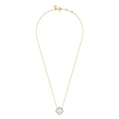 Victoria 750 Yellow Gold, Diamond & White Mother-of-Pearl Necklace, Adjustable Length 42 cm - Morganne Bello