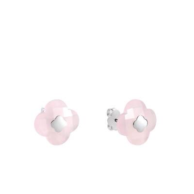 Boucles d'oreilles Victoria, Quartz Rose Poudre & Or Blanc 750 - Morganne Bello