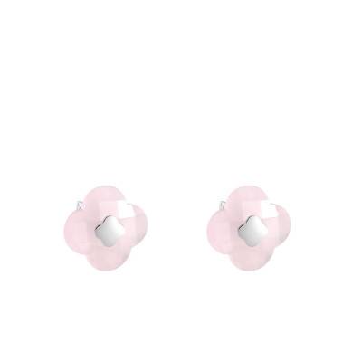 Boucles d'oreilles Victoria, Quartz Rose Poudre & Or Blanc 750 - Morganne Bello