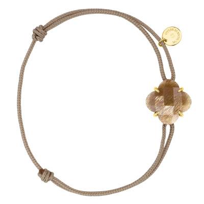 Bracelet Victoria Cordon Beige, Pierre De Soleil & Or Jaune 750, Longueur Ajustable - Morganne Bello