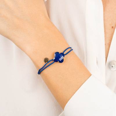 750 Yellow Gold Royal Blue Cord Victoria Bracelet with Lapis Lazuli, Adjustable Length - Morganne Bello