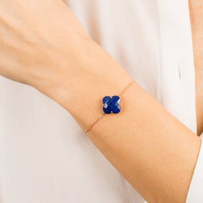 Bracelet Victoria Lapis Lazuli & Or Jaune 750, Longueur Ajustable 17 cm - Morganne Bello