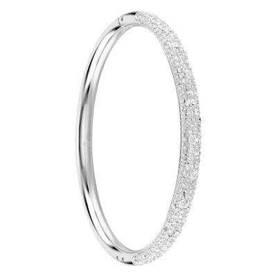 Meteora Rhodium-Plated Metal & White Crystal Bangle, Length 16 cm to 18.5 cm, Width 0.50 cm - 5684243 - Swarovski