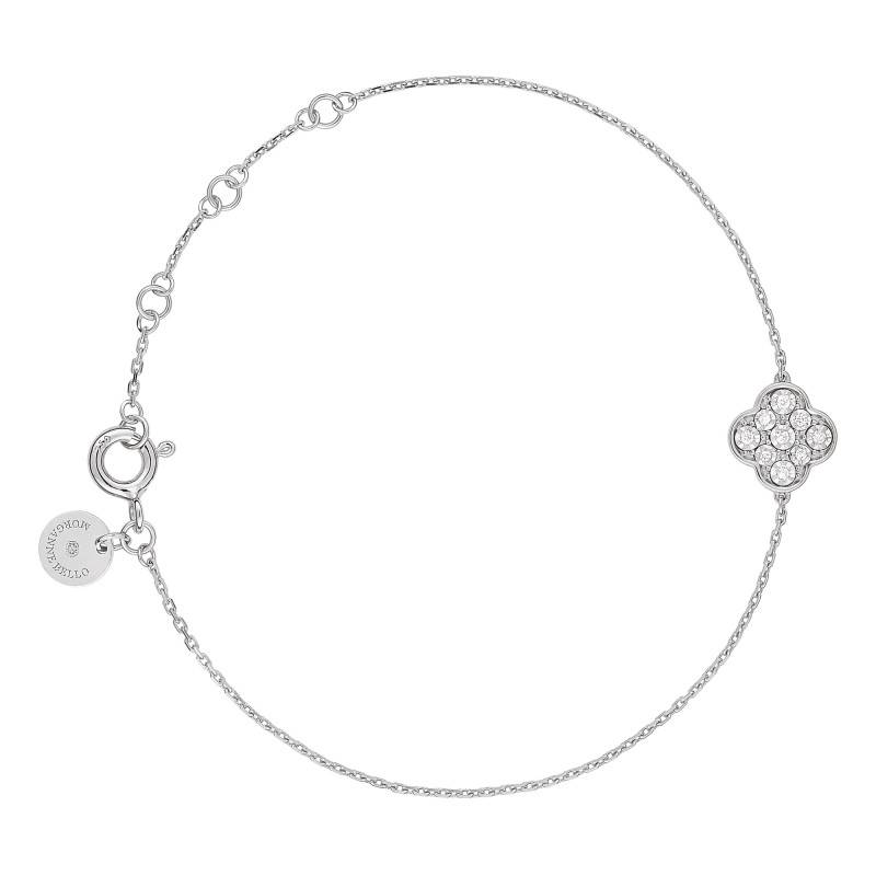 750 White Gold & Diamond Clover Bracelet, Adjustable Length 17 cm - Morganne Bello